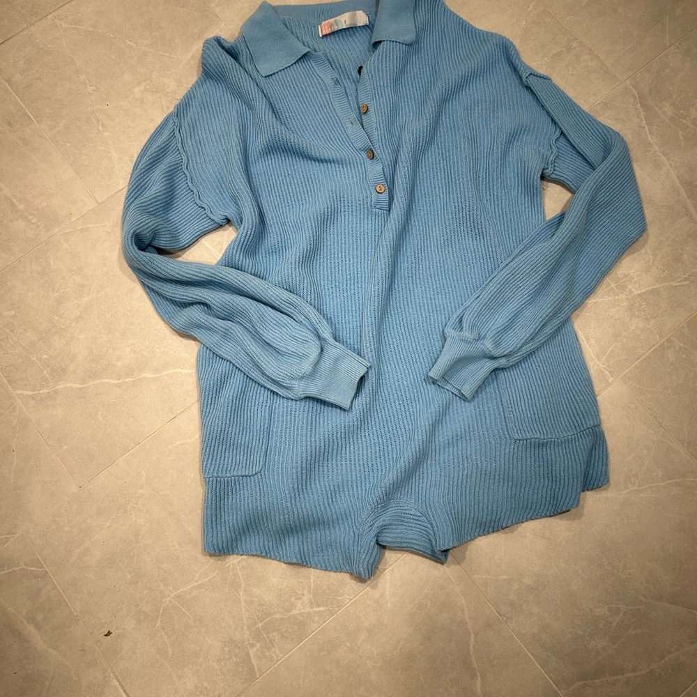 Blue Ribbed Knit Romper